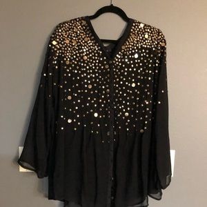 Dress Barn new beautiful sheer fancy long sleeve top with decorative brass studs